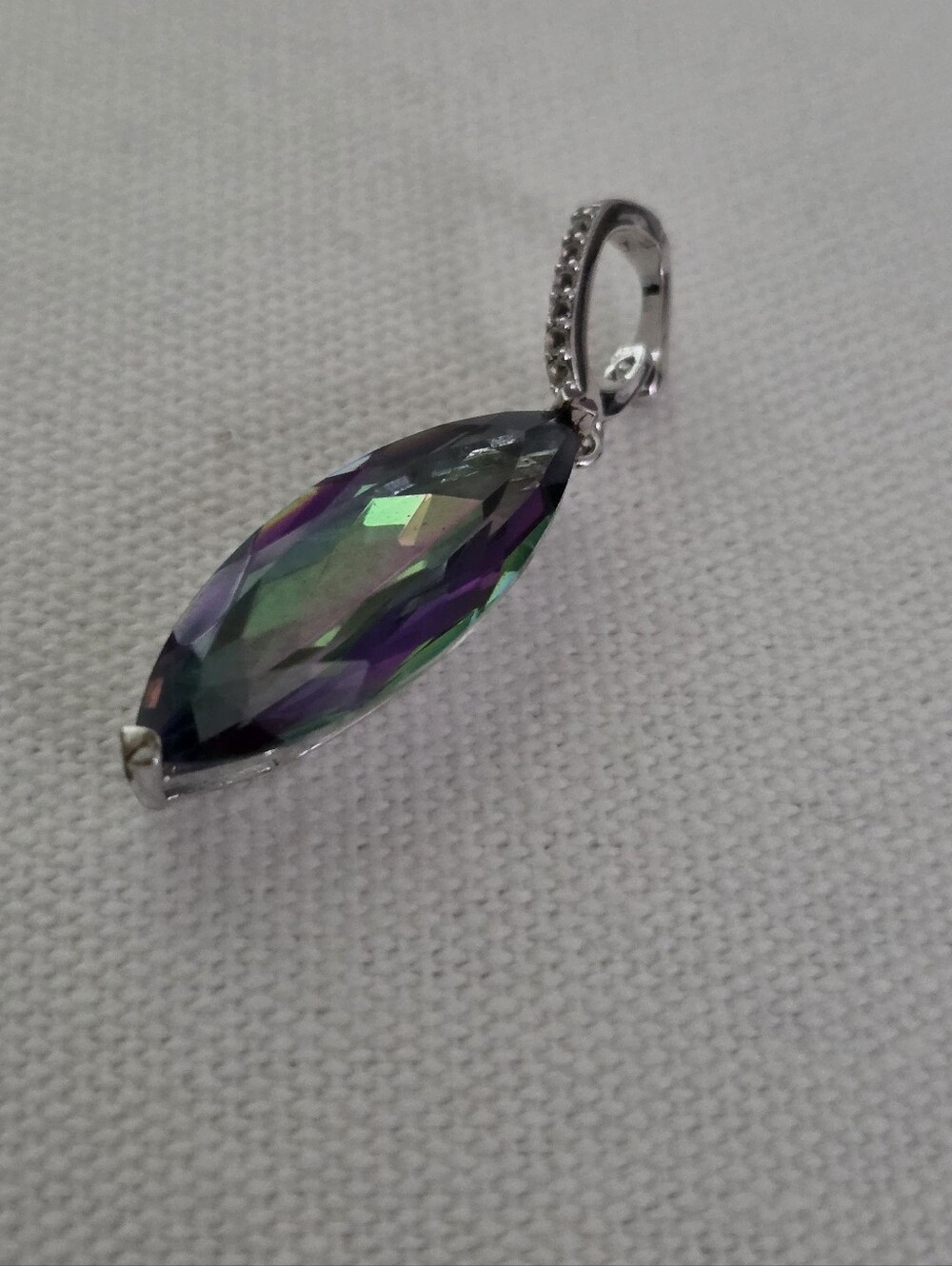 Large Sterling Silver 925 Rainbow Mystic Quartz Marquise Pendant New